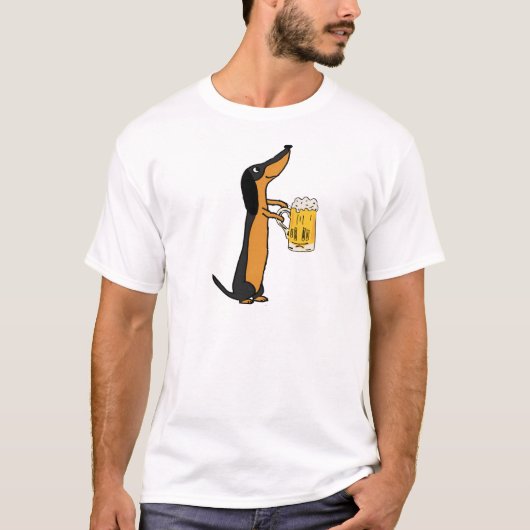 Funny Dachshund Dog Drink de Cartoon van Beer T-shirt (Voorkant)