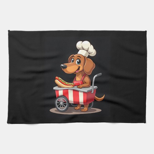 Funny Dachshund Dog Hotdog Sandwich Weenie Sausage Theedoek (Horizontaal)