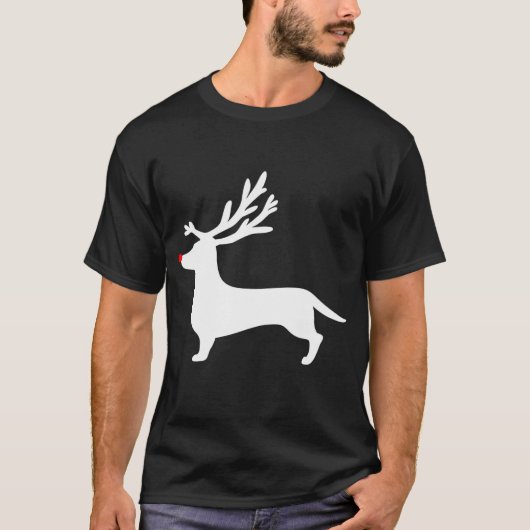 Funny Dachshund Dog-kerstreindester Antlers T-shirt (Voorkant)