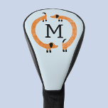 Funny Dachshund Dog Monogram Golfheadcover<br><div class="desc">Fun dachshund,  worsthonden of wiener-honden in eeuwige beweging. Pas aan door het monogram initiaal te veranderen of te verwijderen. Originele kunst van Nic Squirrell.</div>