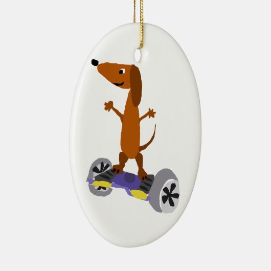 Funny Dachshund Dog op Hoverboard Keramisch Ornament (Rechts)
