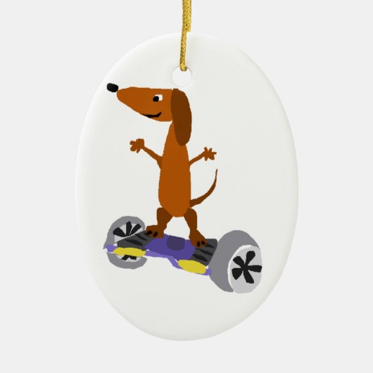 Funny Dachshund Dog op Hoverboard Keramisch Ornament (Voorkant)