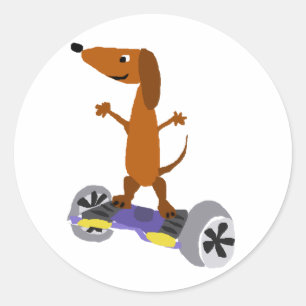 Funny Dachshund Dog op Hoverboard Ronde Sticker
