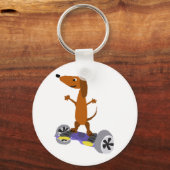 Funny Dachshund Dog op Hoverboard Sleutelhanger (Voorkant)