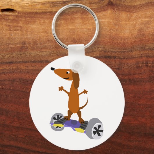 Funny Dachshund Dog op Hoverboard Sleutelhanger (Voorkant)