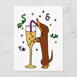Funny Dachshund Dog Party Cartoon Briefkaart