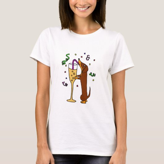Funny Dachshund Dog Party Cartoon T-shirt (Voorkant)