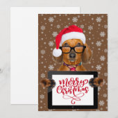 Funny Dachshund Dog Pet Glasses Tablet Merry Xmas Feestdagenkaart (Voorkant / Achterkant)
