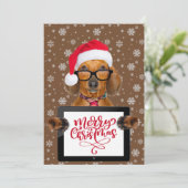 Funny Dachshund Dog Pet Glasses Tablet Merry Xmas Feestdagenkaart (Staand voorkant)