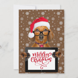Funny Dachshund Dog Pet Glasses Tablet Merry Xmas Feestdagenkaart