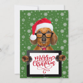 Funny Dachshund Dog Pet Glasses Tablet Merry Xmas Feestdagenkaart