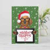 Funny Dachshund Dog Pet Glasses Tablet Merry Xmas Feestdagenkaart (Staand voorkant)