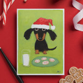 Funny Dachshund Dog Santa with Milk and Cookies Feestdagen Kaart