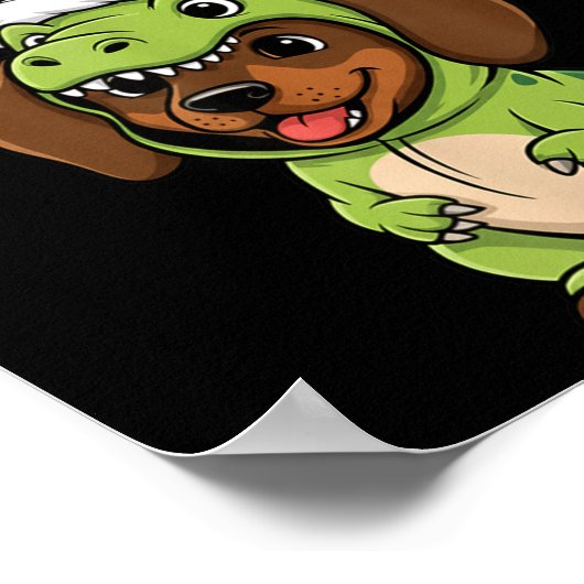 Funny Dachshund Dog T-rex Costume Christmas Kids B Poster (Hoek)