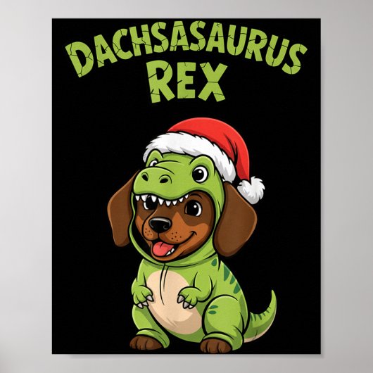 Funny Dachshund Dog T-rex Costume Christmas Kids B Poster (Voorkant)