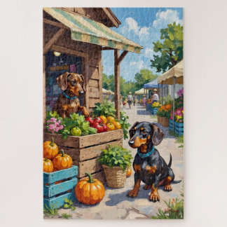 Funny Dachshund Farmers Market Dog Lover Art Legpuzzel