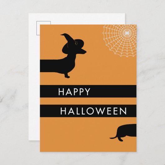 Funny dachshund halloween aankondigingskaart (Voorkant / Achterkant)