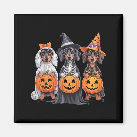 Funny Dachshund Halloween Pumpkin Weenie Dog Skele Magneet (Voorkant)