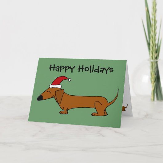 Funny Dachshund in Santa Hat-kerstCartoon Feestdagen Kaart (Voorkant)