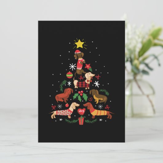 Funny Dachshund-kerstboom Bedankkaart (Staand voorkant)