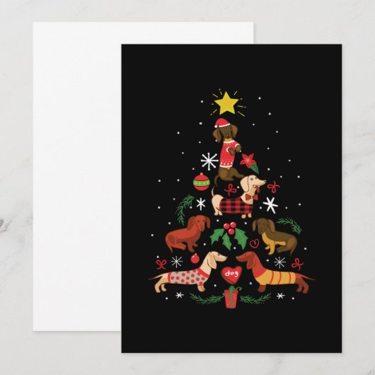 Funny Dachshund-kerstboom Bedankkaart (Voorkant / Achterkant)