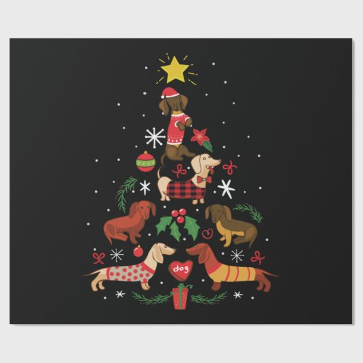 Funny Dachshund-kerstboom Cadeaupapier (Vlak)