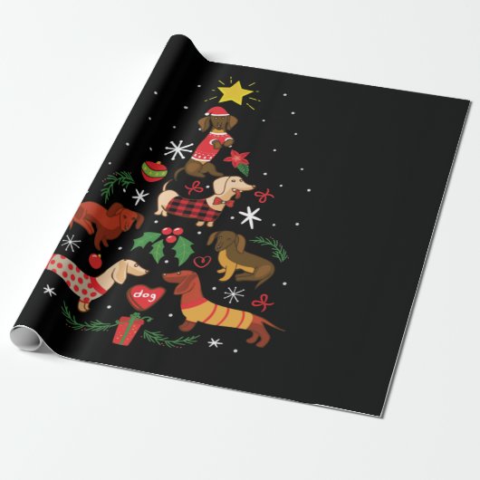 Funny Dachshund-kerstboom Cadeaupapier (Uitgerold)