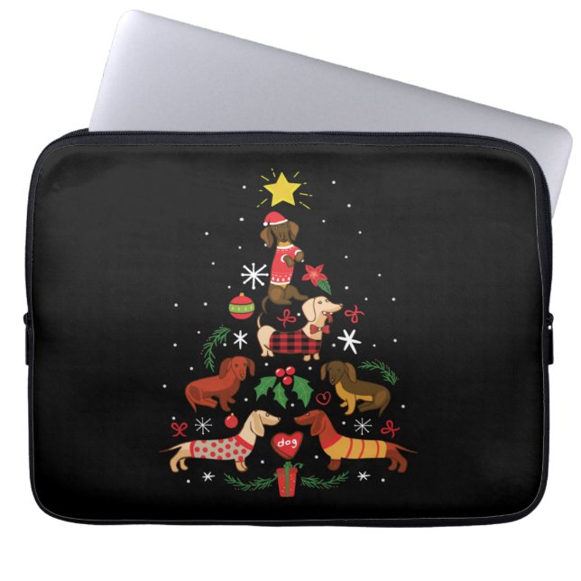Funny Dachshund-kerstboom Laptop Sleeve (Voorkant)