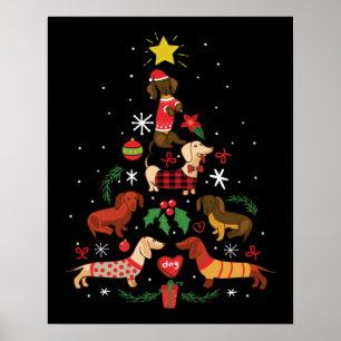 Funny Dachshund-kerstboom Poster