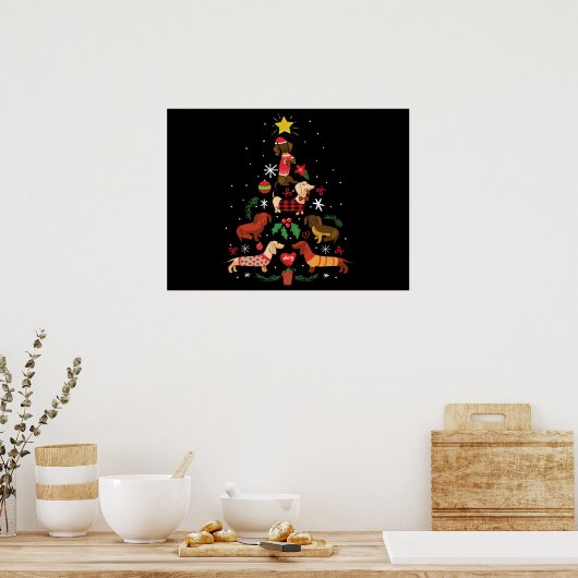 Funny Dachshund-kerstboom Poster (Keuken)