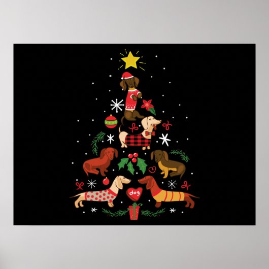 Funny Dachshund-kerstboom Poster (Voorkant)