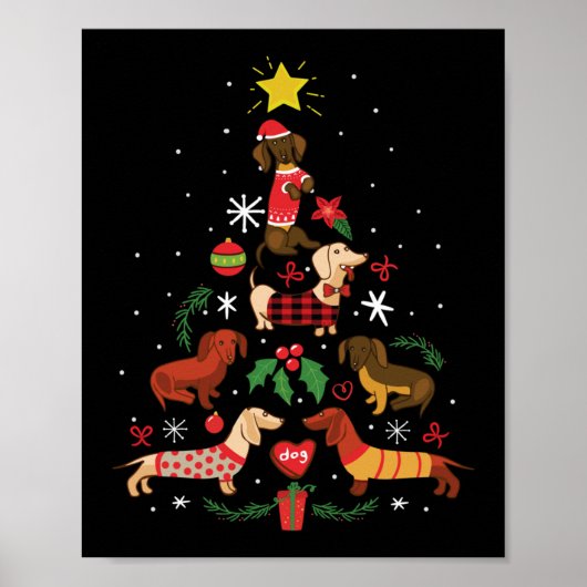 Funny Dachshund-kerstboom Poster (Voorkant)