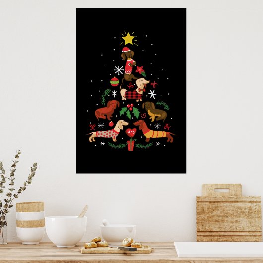 Funny Dachshund-kerstboom Poster (Keuken)