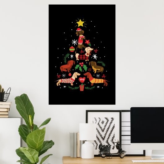Funny Dachshund-kerstboom Poster (Thuiskantoor)