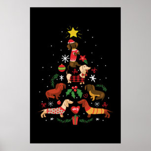Funny Dachshund-kerstboom Poster