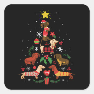 Funny Dachshund-kerstboom Vierkante Sticker
