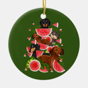 Funny Dachshund-kerstboom Watermelon Summer Keramisch Ornament