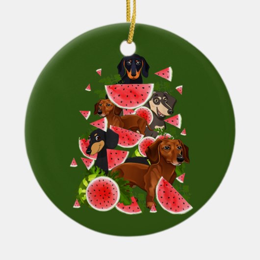 Funny Dachshund-kerstboom Watermelon Summer Keramisch Ornament (Voorkant)