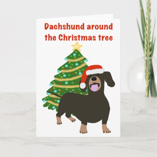 Funny dachshund kerstmis en vakantiekaart feestdagen kaart (Voorkant)