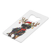 Funny Dachshund-kerstrenrenlicht Creditkaart Flessenopener (Voorkant Gekanteld)