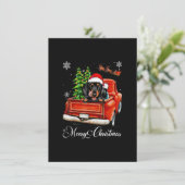 Funny Dachshund Ride Red Truck Merry Kerstpaj Kaart (Staand voorkant)