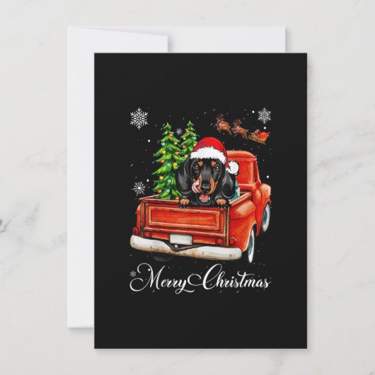 Funny Dachshund Ride Red Truck Merry Kerstpaj Kaart (Voorkant)