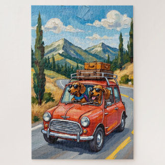 Funny Dachshund Road Trip Adventure Dog Lover Art Legpuzzel