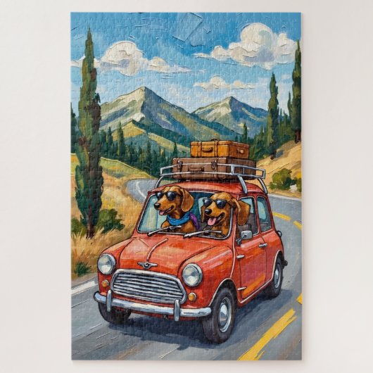 Funny Dachshund Road Trip Adventure Dog Lover Art Legpuzzel (Verticaal)