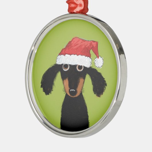 Funny Dachshund Santa Cute Wiener Dog Kerstmis Metalen Ornament (Links)