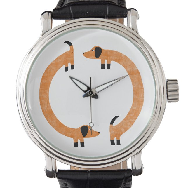 Funny Dachshund Sause Dog Horloge (Fun Dachshund Wiener Sausage Dog watch)