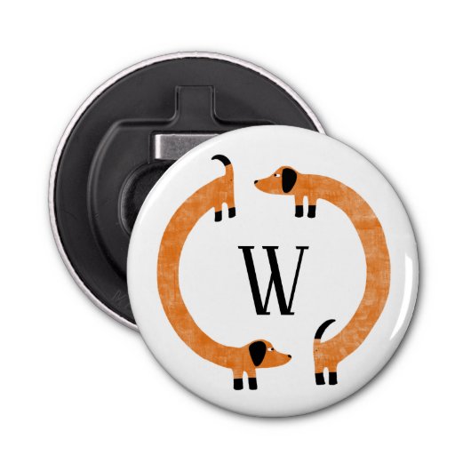 Funny Dachshund Sause Dog Monogram Button Flesopener (Voorkant)