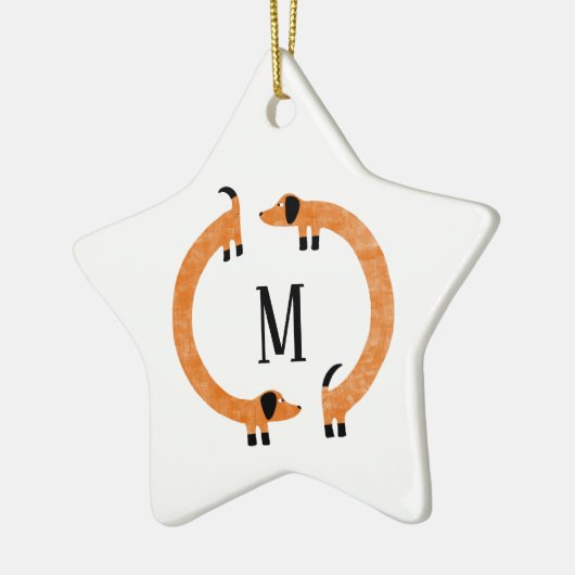 Funny Dachshund Sause Dog Monogram Ceramic Ornam Keramisch Ornament (Links)