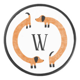 Funny Dachshund Sause Dog Monogram Hockey Puck
