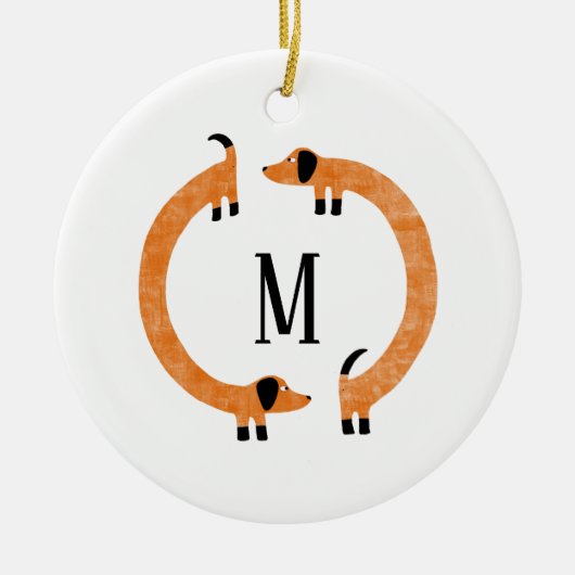 Funny Dachshund Sause Dog Monogram Keramisch Ornament (Voorkant)